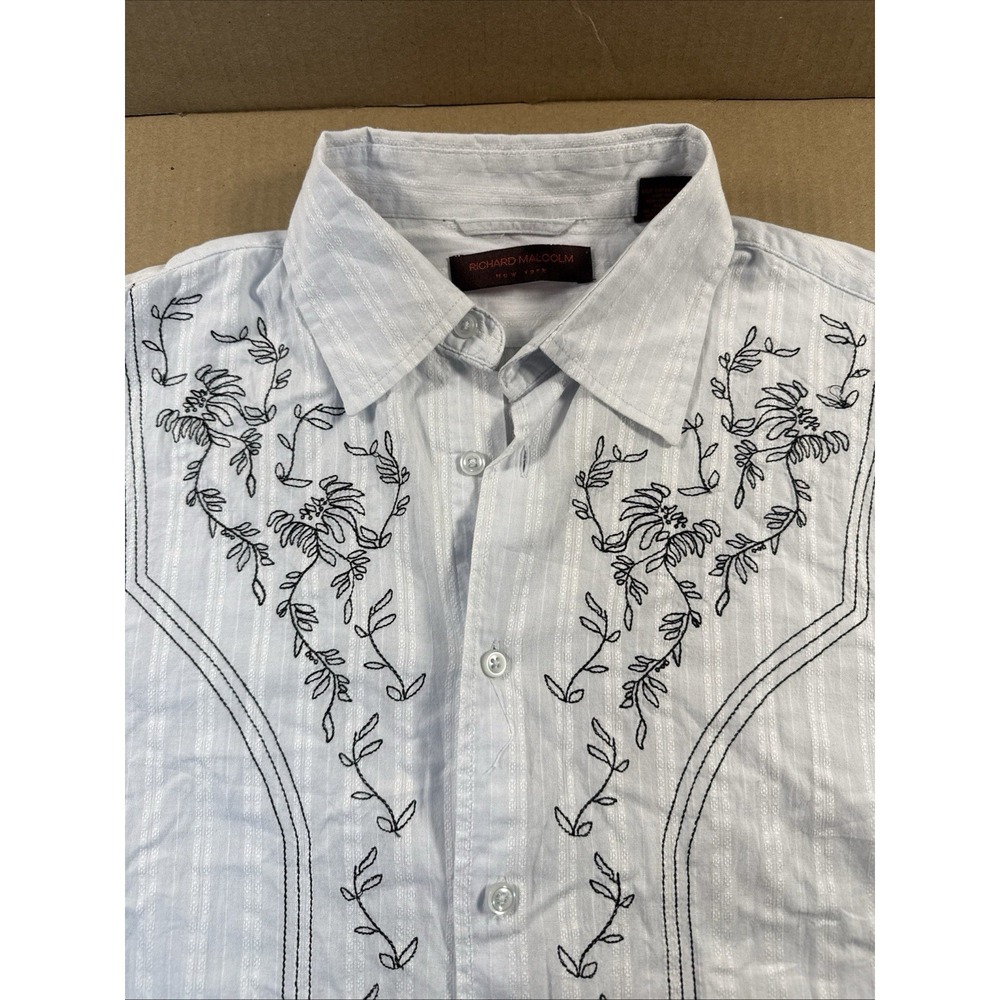 Richard‎ Malcolm NY Button Shirt Mens L, White, Black Embroidered Western Cotton